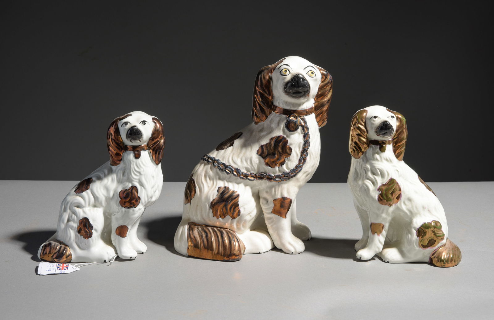 3 Assorted Lustre Staffordshire Dogs: 3 Assorted Lustre Staffordshire Dogs - 9 in tall x 7 x 5