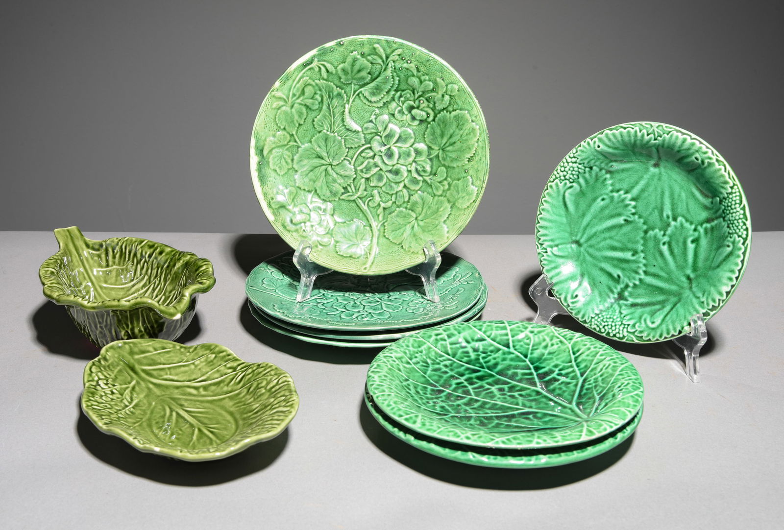 9pcs Assorted Green Majolica Plates & Bowls (1 of 5)