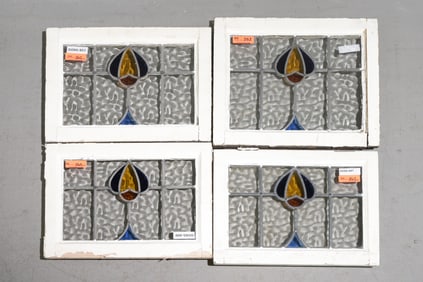 4 British Stained Leaded Glass Windows
