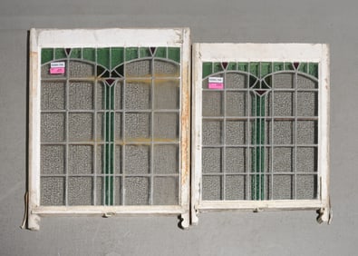 2 British Large Stained Leaded Glass Windows