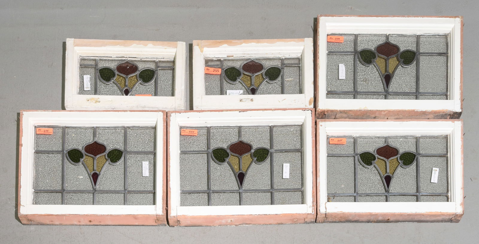 6 British Stained Leaded Glass Windows: 6 British Stained Leaded Glass Windows - Largest is 19.5 in tall x 24 x 2