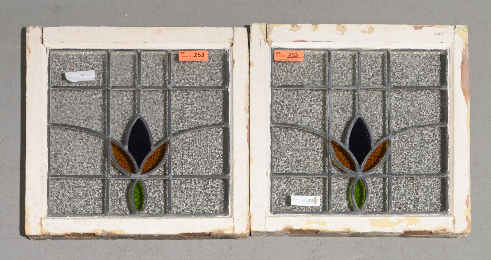 2 British Stained Leaded Glass Windows: 2 British Stained Leaded Glass Windows - 20 in tall x 20 x 2 each
