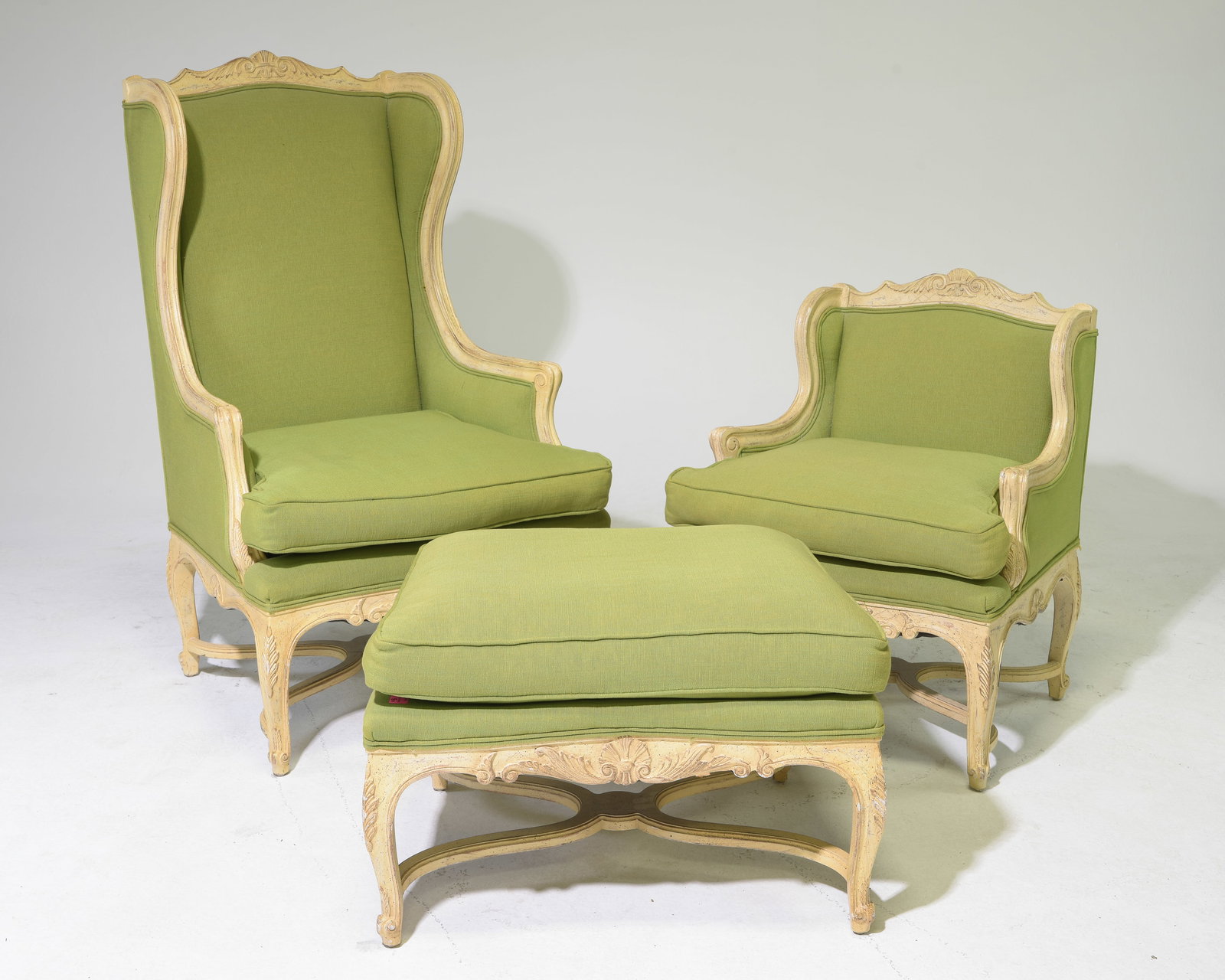 3pc - French Style Wing Back Chair, Foot Stool, Etc. (1 of 7)