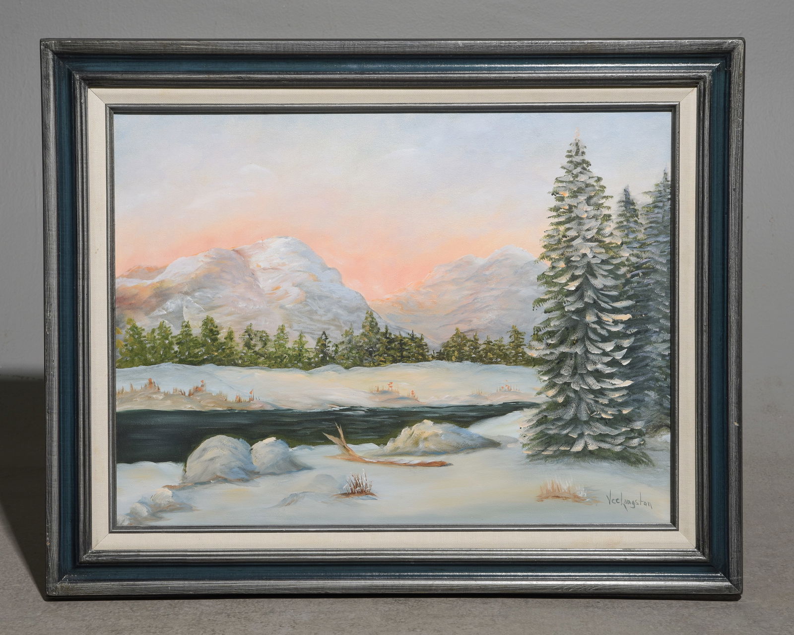 Vee  Langstan Framed Oil on Canvas Winter Landscape (1 of 4)
