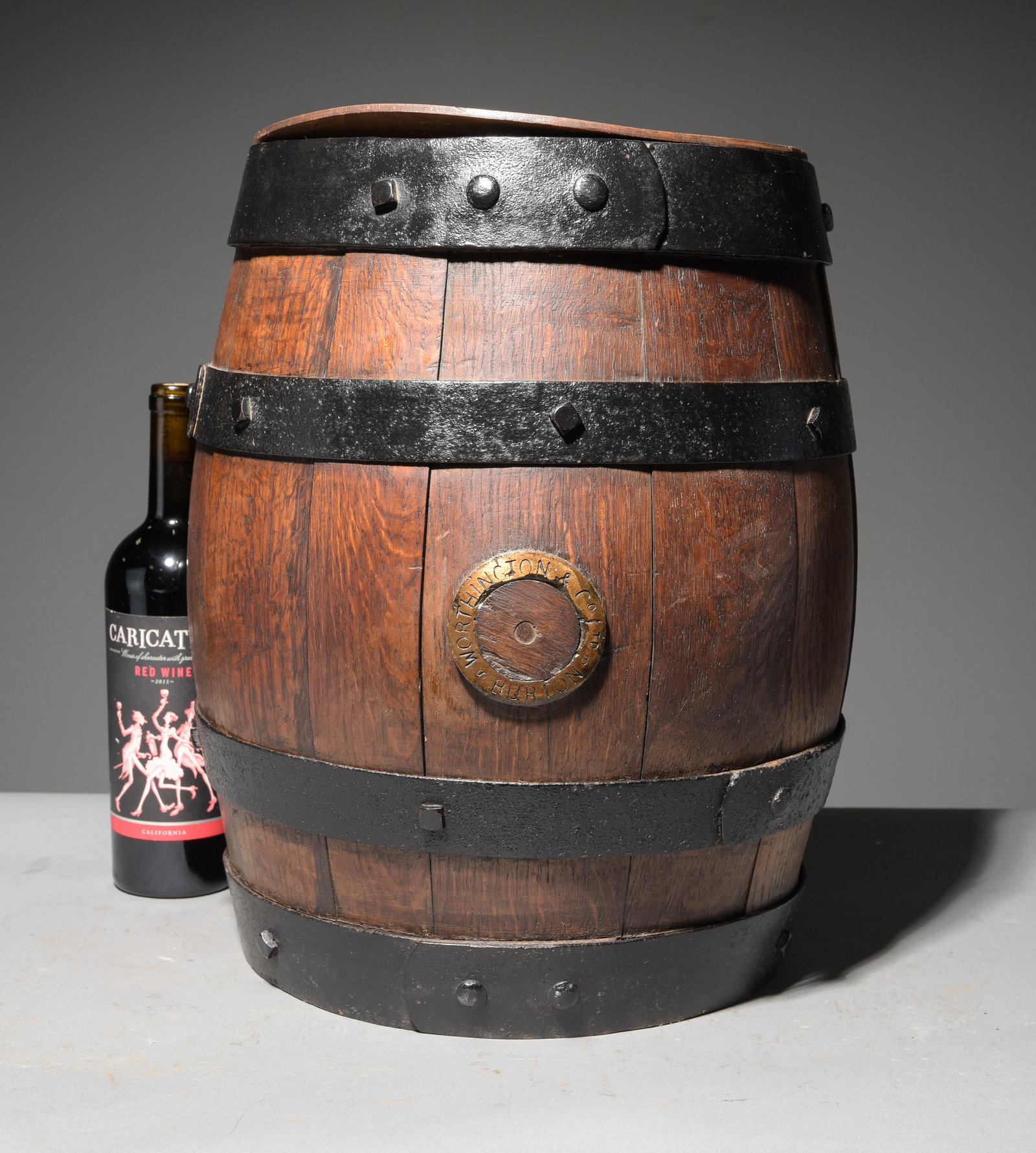 English Oak Iron Banded Barrel / Stool #2: English Oak Iron Banded Barrel / Stool - 18 in tall x 13 inch diameter