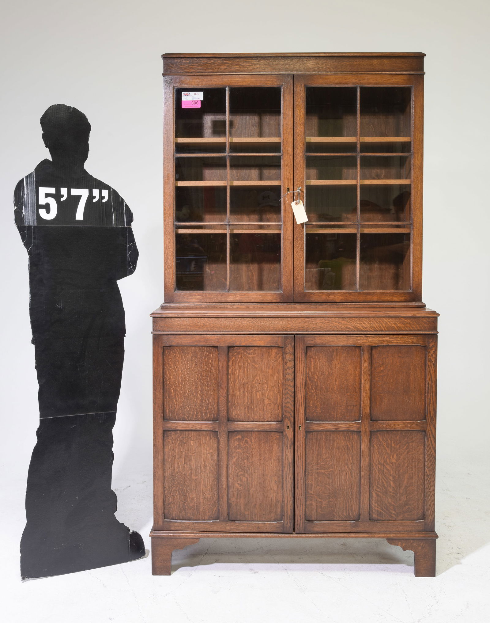 British Oak Double Door Bookcase: British Oak Double Door Bookcase - 73 in tall x 40 x 15