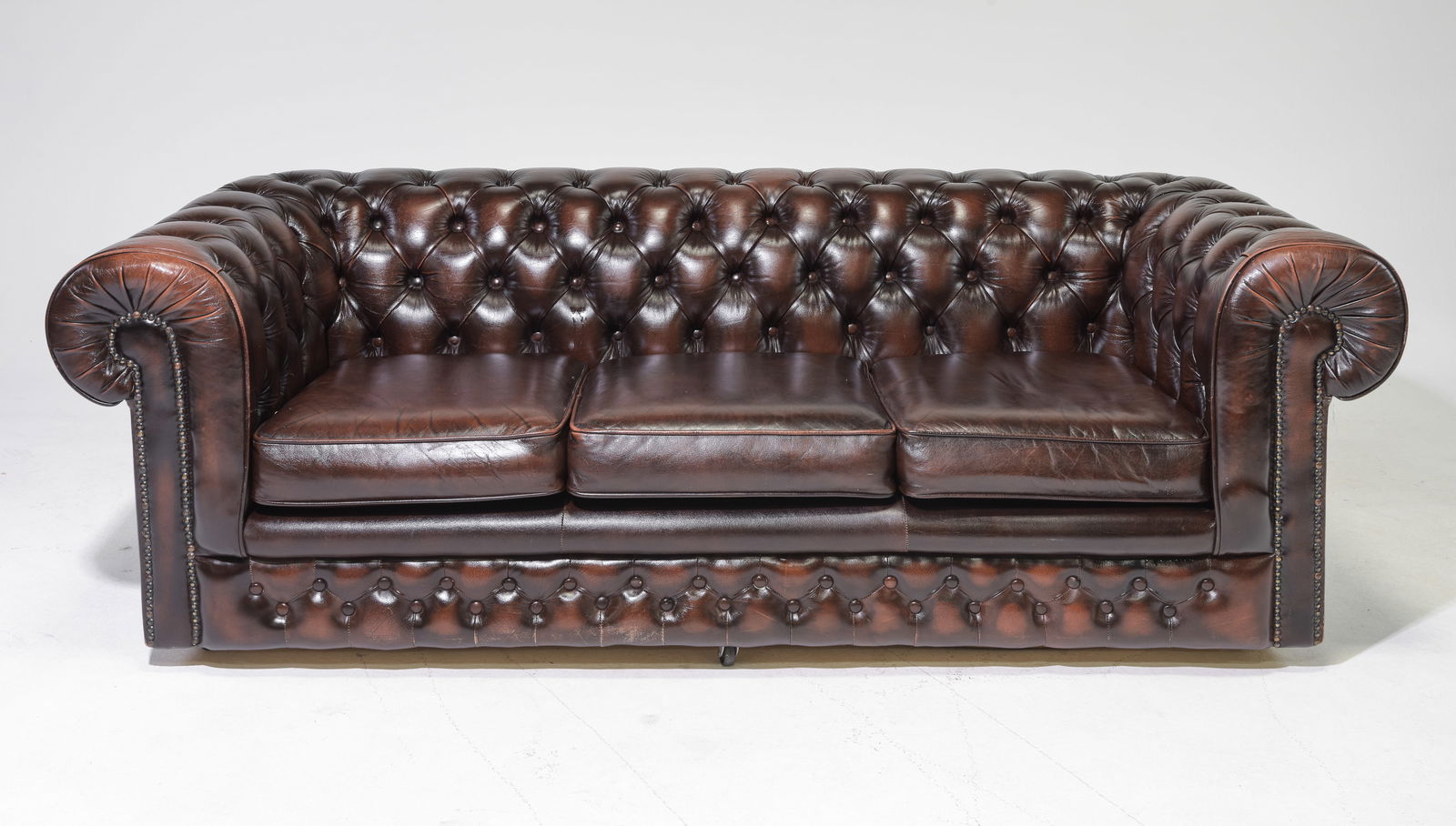 British Chesterfield Brown Leather Three Seater Sofa (1 of 5)