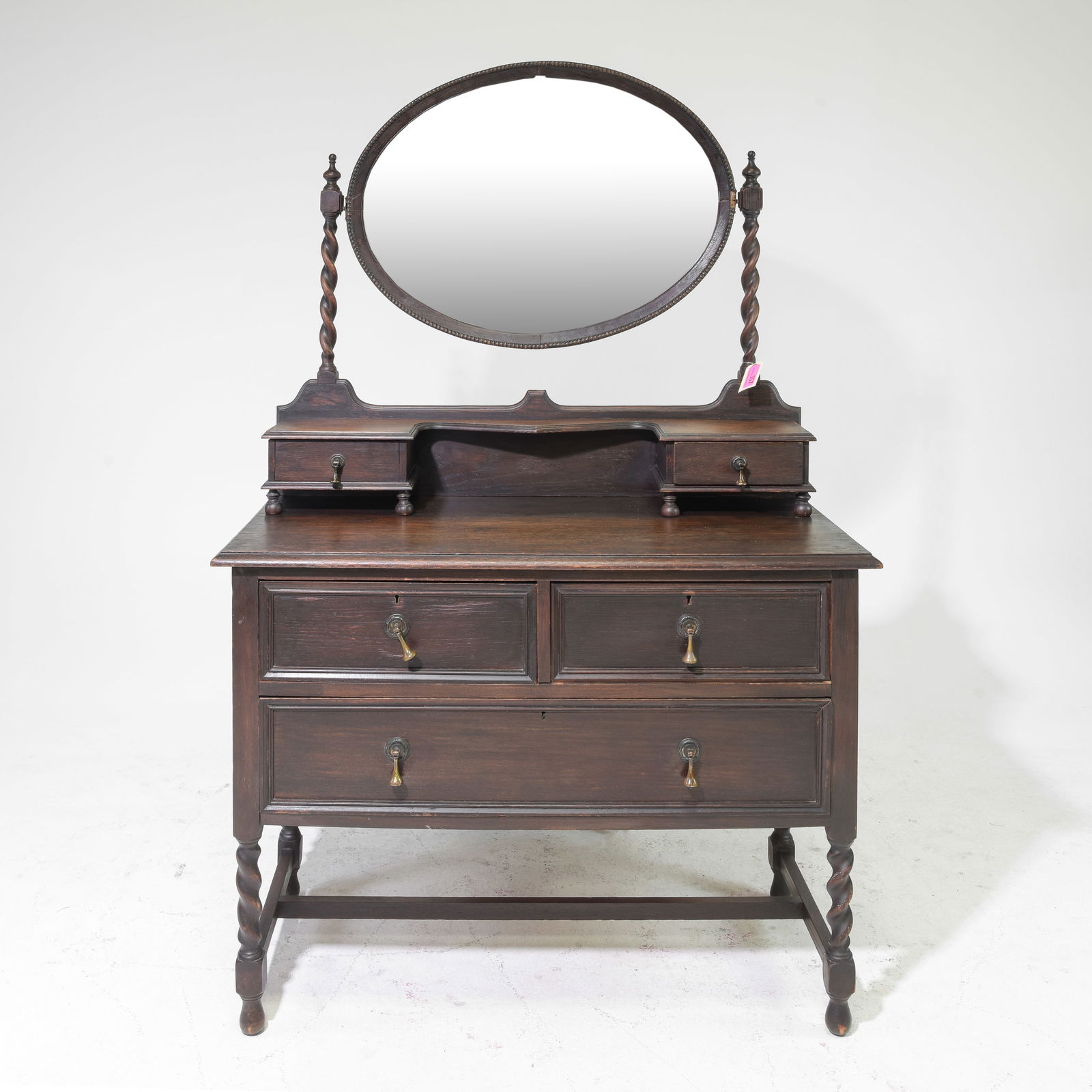 British Oak Barley Twist Dressing Chest with Mirror: British Oak Barley Twist Dressing Chest with Mirror - 65 in tall x 42.5 x 20, Floor to surface is 31 inches