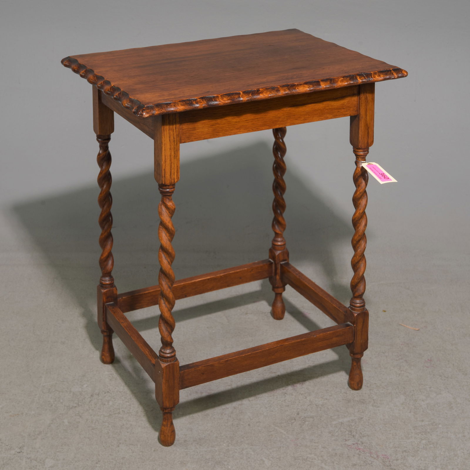 British Oak Barley Twist Scalloped Edge Table: British Oak Barley Twist Scalloped Edge Lamp / Side Table - 28 in tall x 24 x 17.5