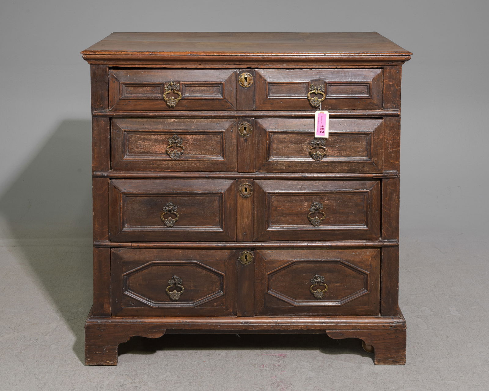 Jacobean Oak 4 Drawer Chest c.1880's-1900: British Jacobean Oak 4 Drawer Chest c.1880's-1900 - 38 in tall x 38.5 x 23.5
