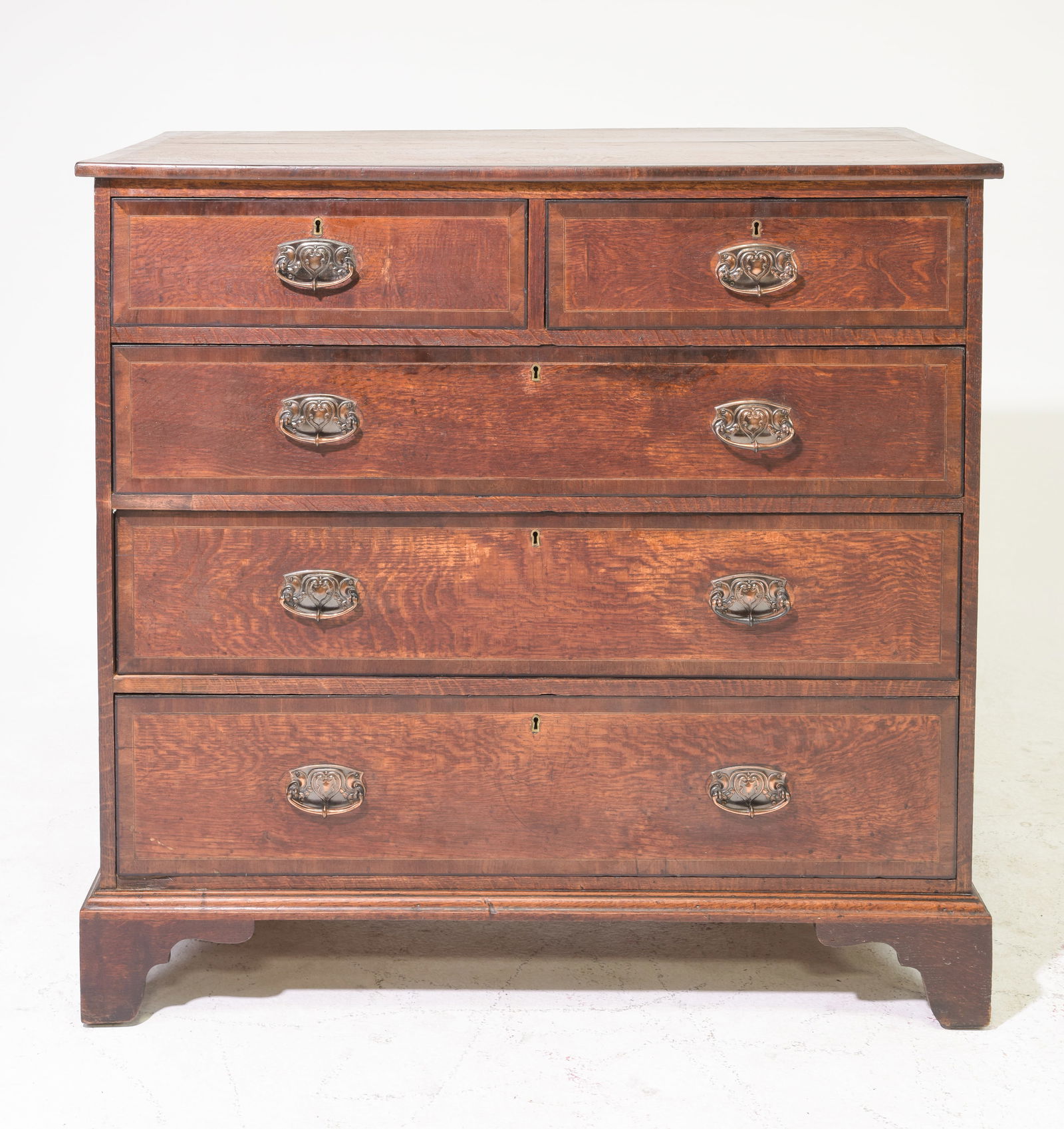 British Oak Five Drawer Chest on Bracket Feet: British Oak Five Drawer Chest on Bracket Feet c.1890's-1920's - 40 in tall x 41.5 x 22