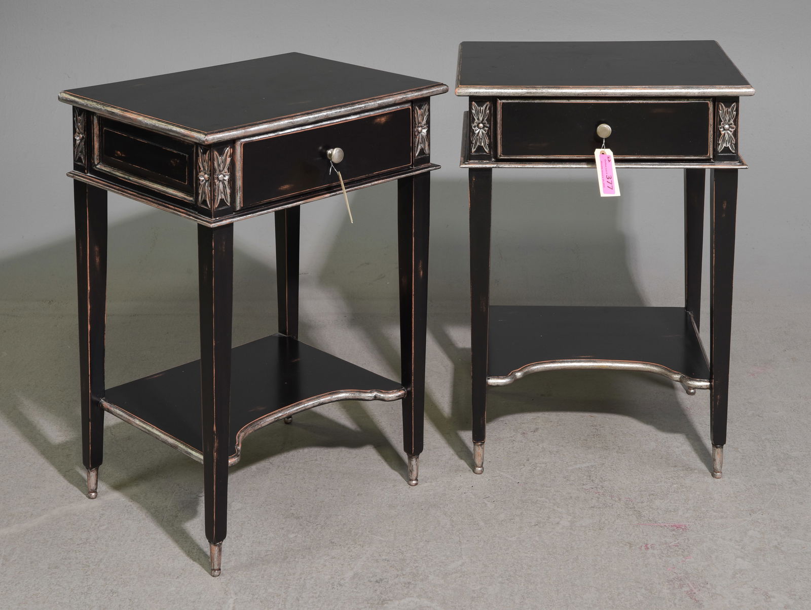 Pair of Black & Silvered Single Drawer End Tables (1 of 4)