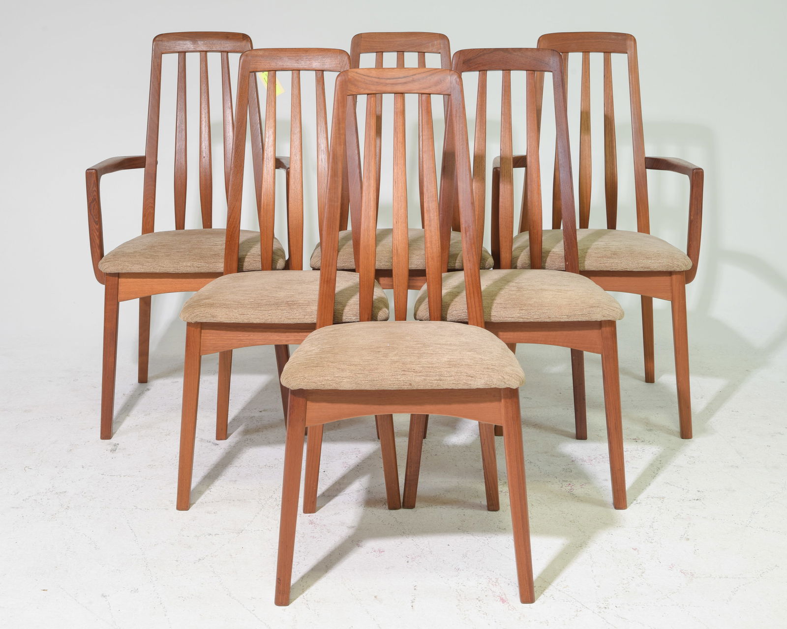 Set Of 6 Mid Century Modern High Back Dining Chairs: Danish Modern Style Set Of 6 High Back Dining Chairs - Arm Chairs are 37 in tall x 20 x 18, seat height is 18 - side chairs are 37 in tall x 17 x 16.75, seat height is 18 in