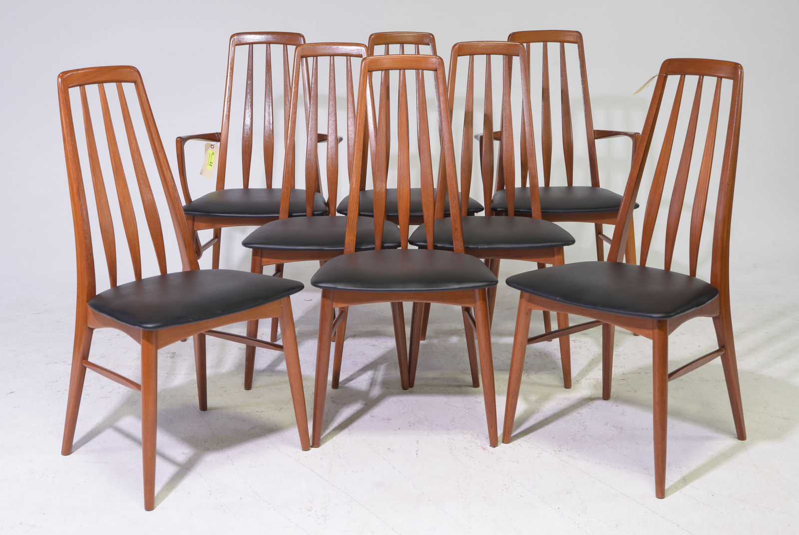 Danish Modern Set of 8 Dining Chairs - Kofoed: Danish Mid Century Modern Set of 8 Dining Chairs - Eva by Niels Koefoed for Kofoed Hornslet - Arm chairs are 37.5 in tall x 21.25 x 17.75 each with a seat height of 17.5 inches, Side chairs are 37.5 i