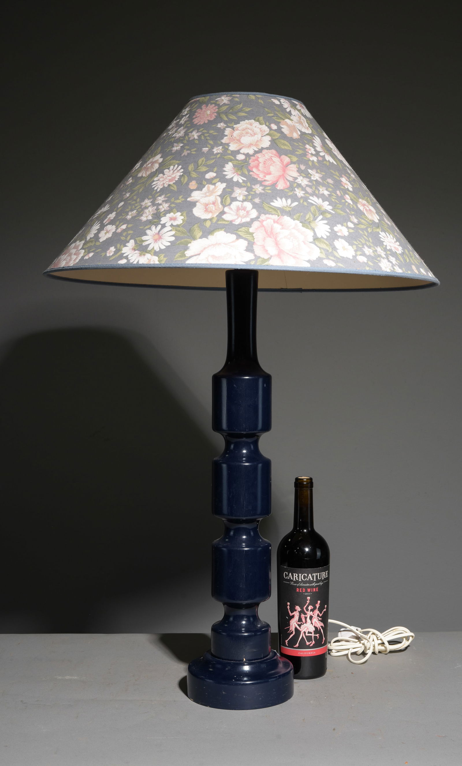 Swedish Blue Table Lamp with Floral Shade (1 of 3)