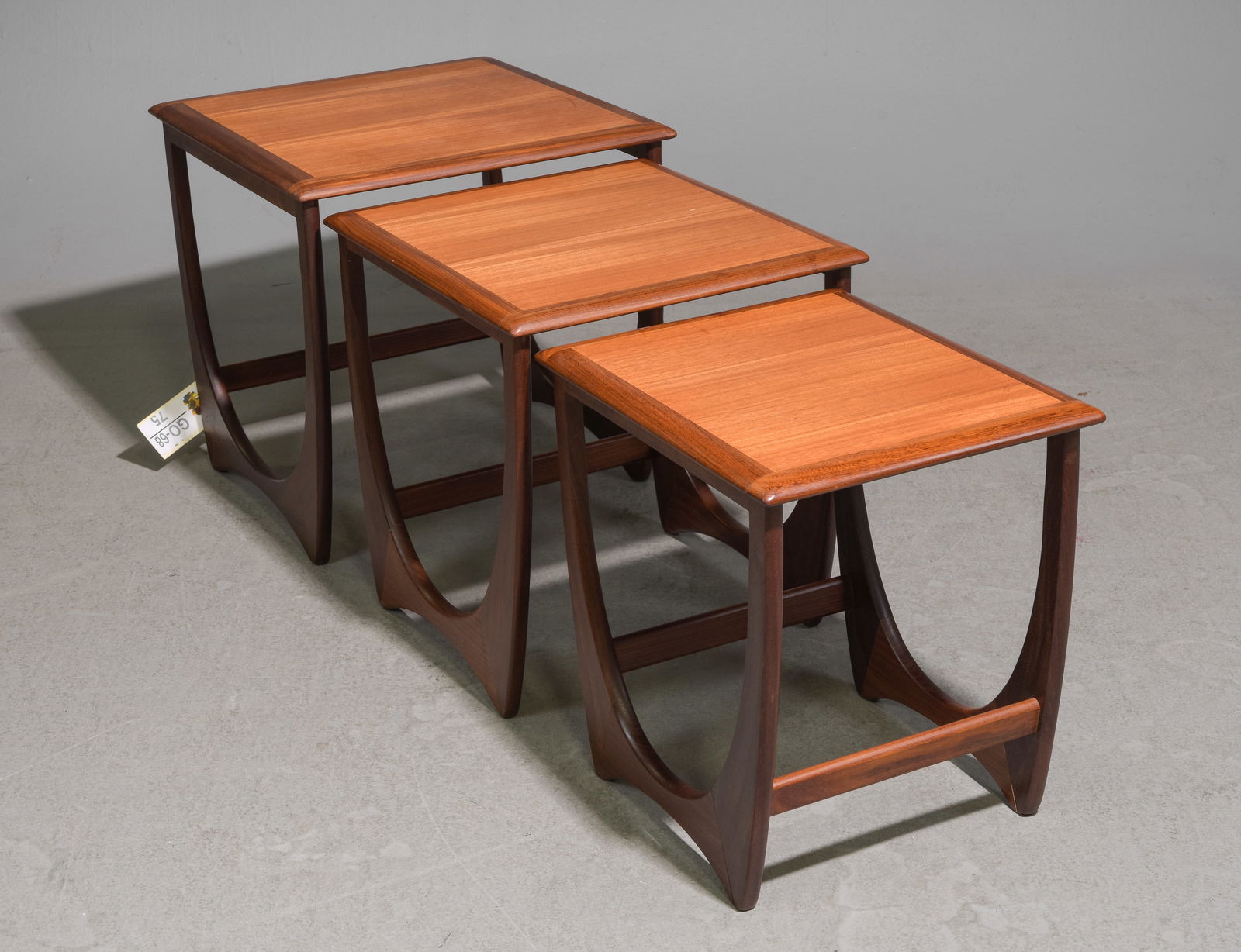 Mid Century Modern Astro Nest By G-plan #2: This Danish Modern Style Teak nest is British and made by Mid Century Modern Furniture Maker G Plan ( Gplan ) - 20 tall x 19 x 18, 19 in tall x 18 x 17, 18 in tall x 15 x 17