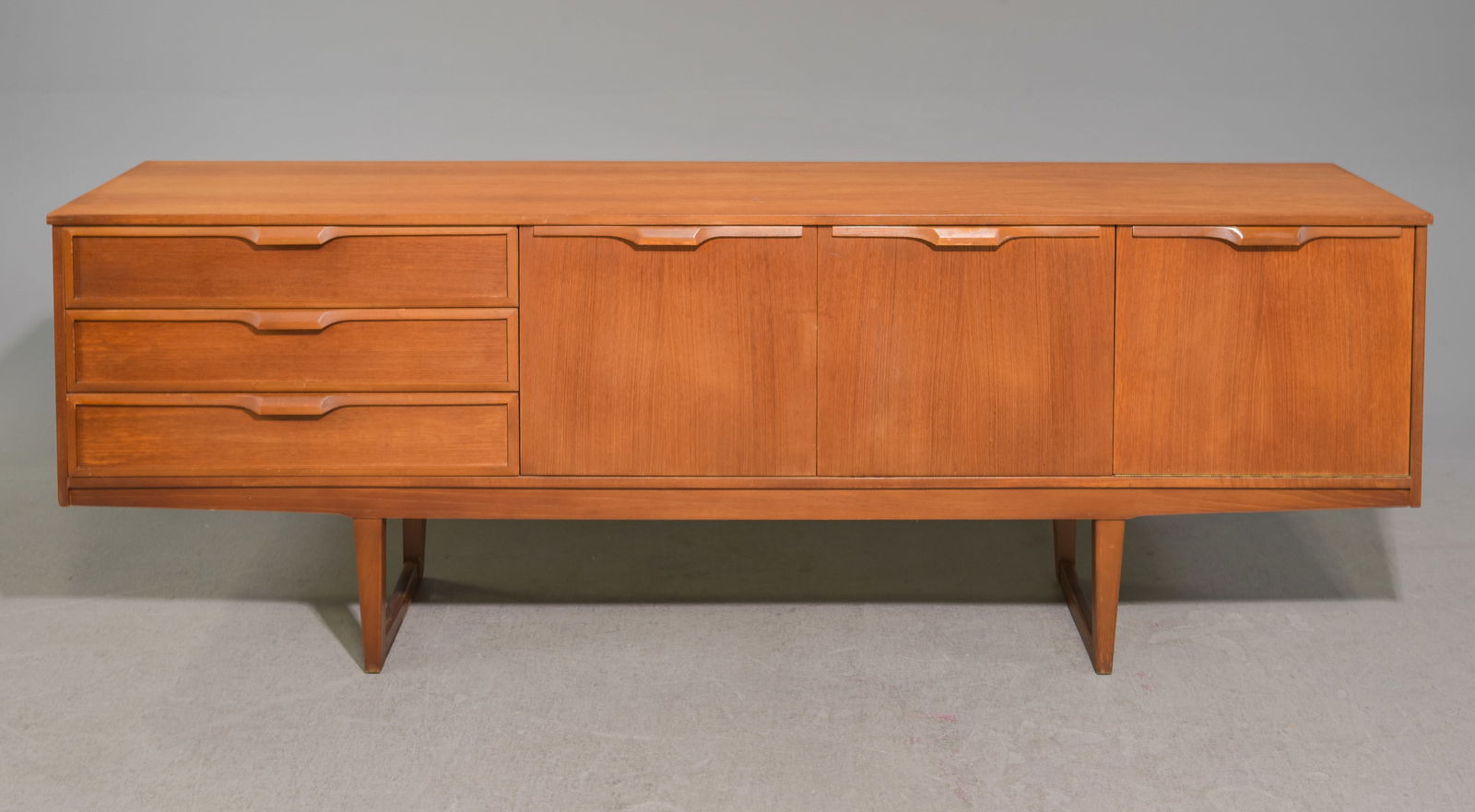 Mid Century Modern Sideboard on Sleigh Legs - Stonehill: Danish Modern Style Credenza / Sideboard by Stonehill Furniture - 28.5 in tall x 80.5 x 17