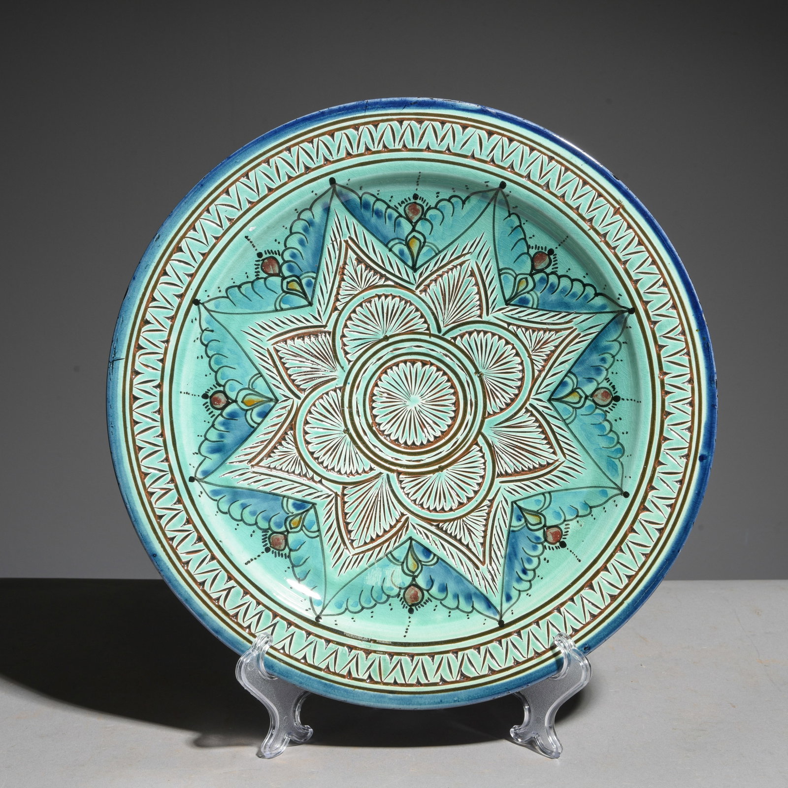 Hand Painted Moroccan Charger / Center Bowl #1: Hand Painted Moroccan Charger / Center Bowl - 2.5 in tall x 14 inch diameter