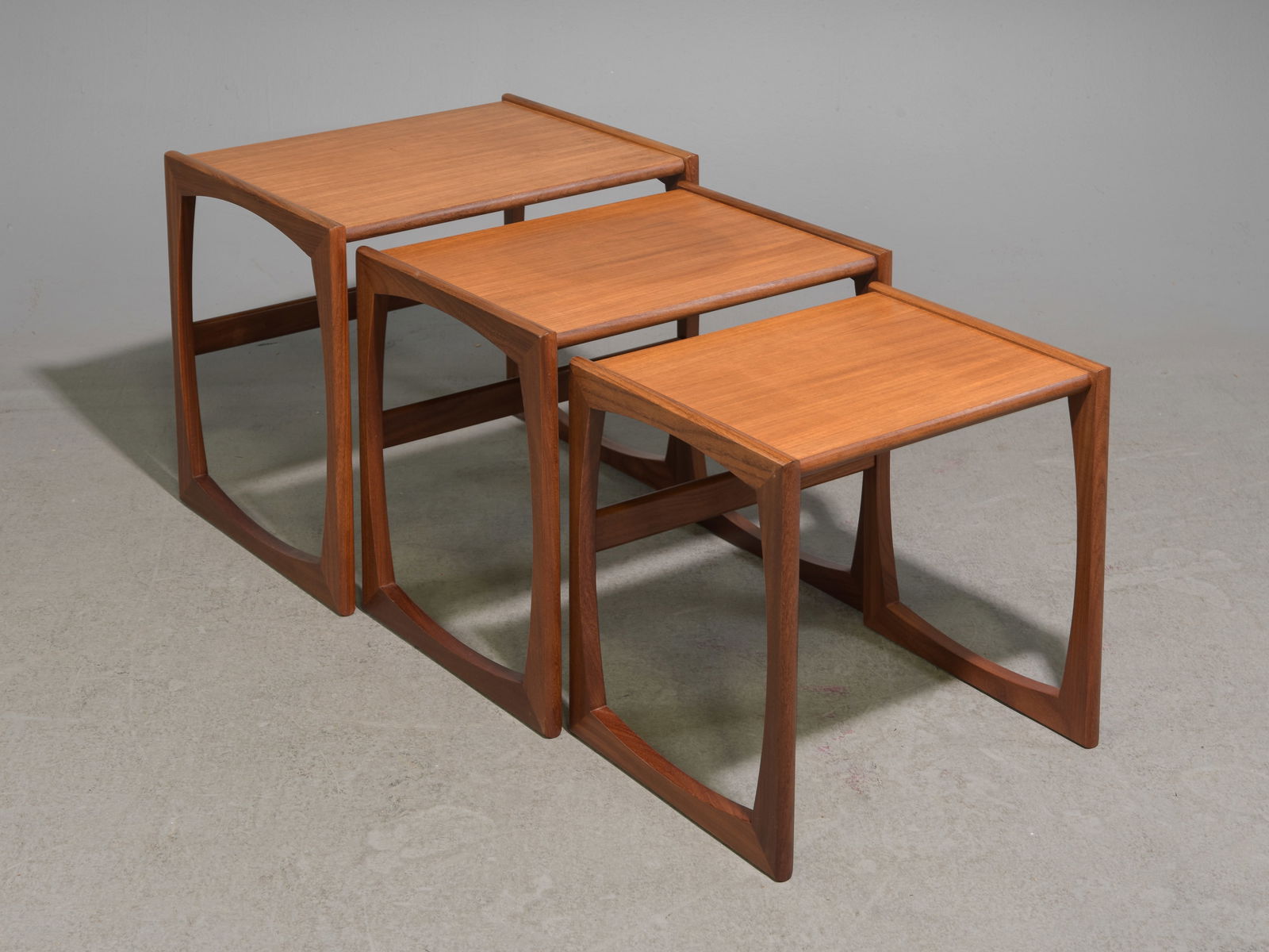 Mid Century Modern Quadrille Nest of 3 Tables #2: This Danish Modern Style Nest is British and made by Mid Century Modern Furniture Maker G Plan ( Gplan ) it stacks to make a bookcase as well. - 19.5 in tall x 21 x 17, 18 in tall x 19 x 15.5 and 17 i
