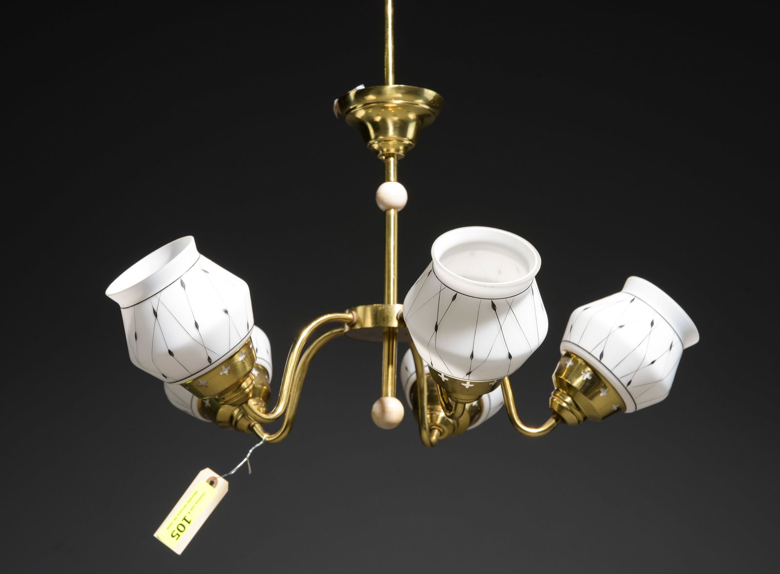 Swedish Art Deco Brass 5 Light Chandelier: Swedish Art Deco Brass 5 Light Chandelier - 19 in tall x 21 x 21