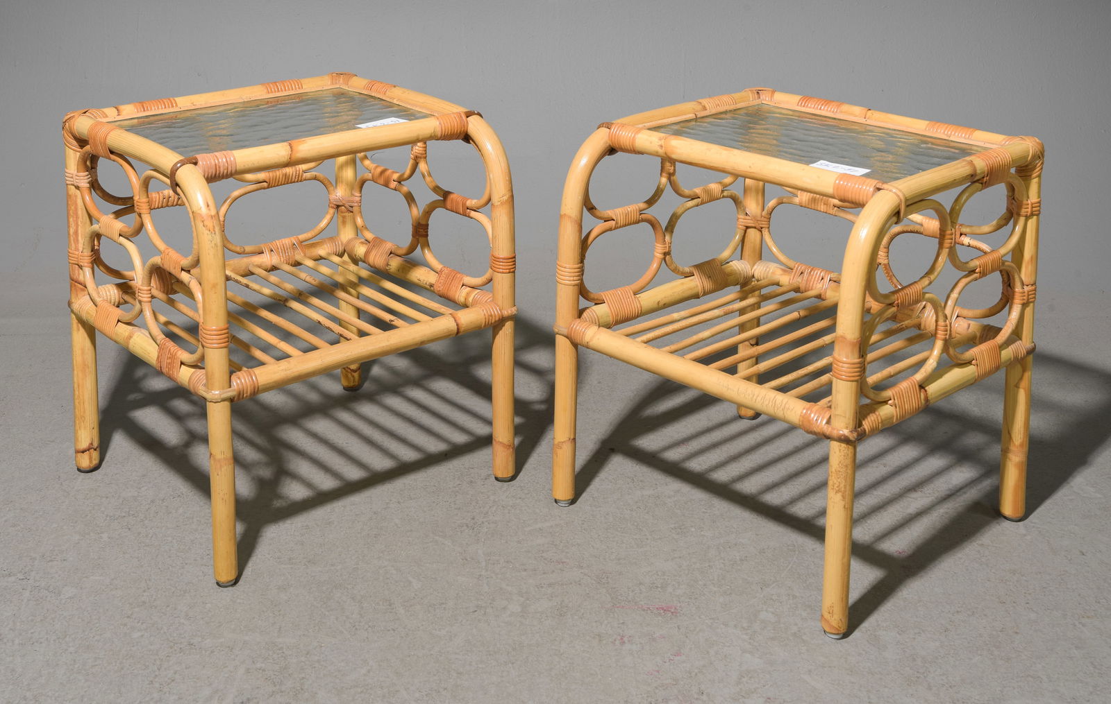 2 Bamboo Swedish Glass Top Side Tables (1 of 4)