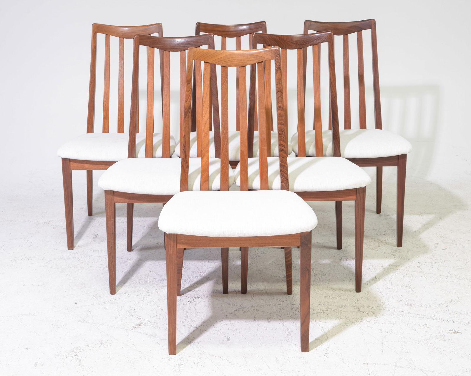 6 High Back Mid Century Dining Chairs - G-Plan Fresco: This Set of 6 Danish Modern Style Teak Dining Chairs consists of 7 side chairs and 1 arm chair. These are made by Mid Century Modern Furniture Maker G Plan ( GPlan ), Part of their Fresco range. - The