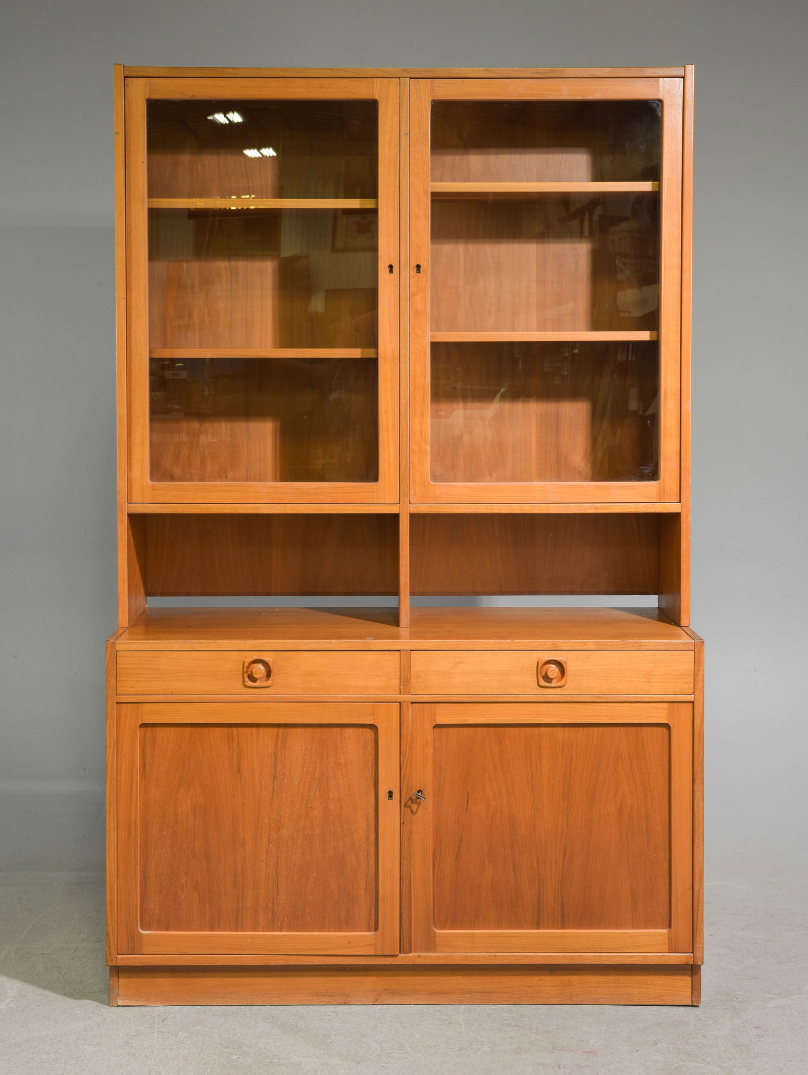 Tall Swedish Mid Century Modern Bookcase / Cabinet: Tall Swedish Mid Century Modern Bookcase / Cabinet - 69.5 in tall x 43.5 x 17