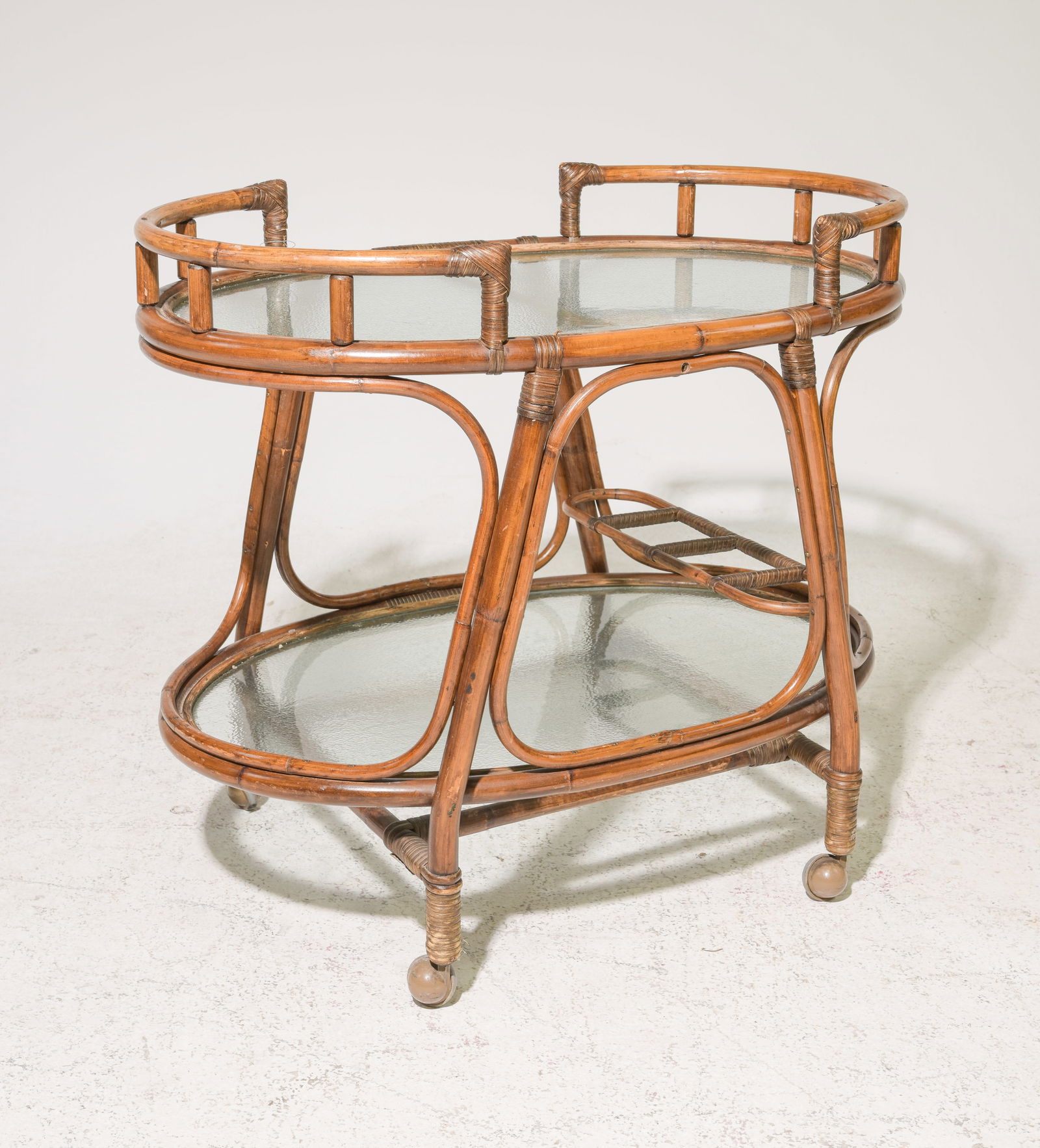 Mid Century Modern Tiki Style Bar Cart / Trolley: Mid Century Modern Tiki Style Bar Cart / Trolley - 28 in tall x 32 x 21