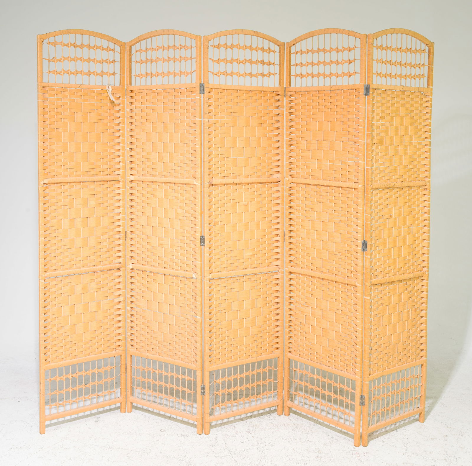 Mid Century Tikki Style Wicker 4 Panel Screen: Mid Century Tikki Style Rattan 4 Panel Screen - 67 in tall x 16 x 4