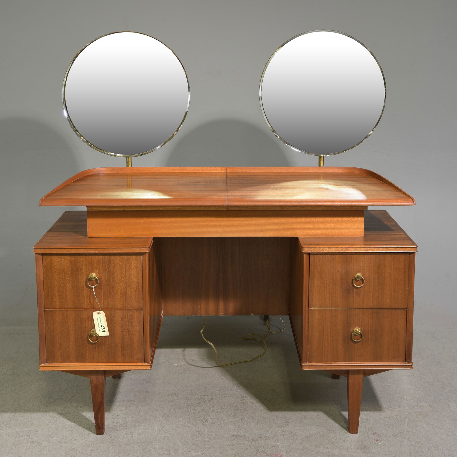 Mid Century Modern Dresser with Mirrors / Desk: Danish Modern Style Dresser with Mirrors / Desk - 50 in tall x 46 x 21, kneehole is 24.5 in tall x 18.5 wide