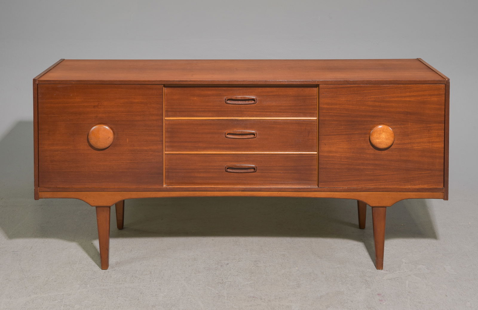 Mid Century Modern Sideboard - Round Handles: Danish Modern Style Sideboard With Circular Handles - 29 in tall x 60 x 16