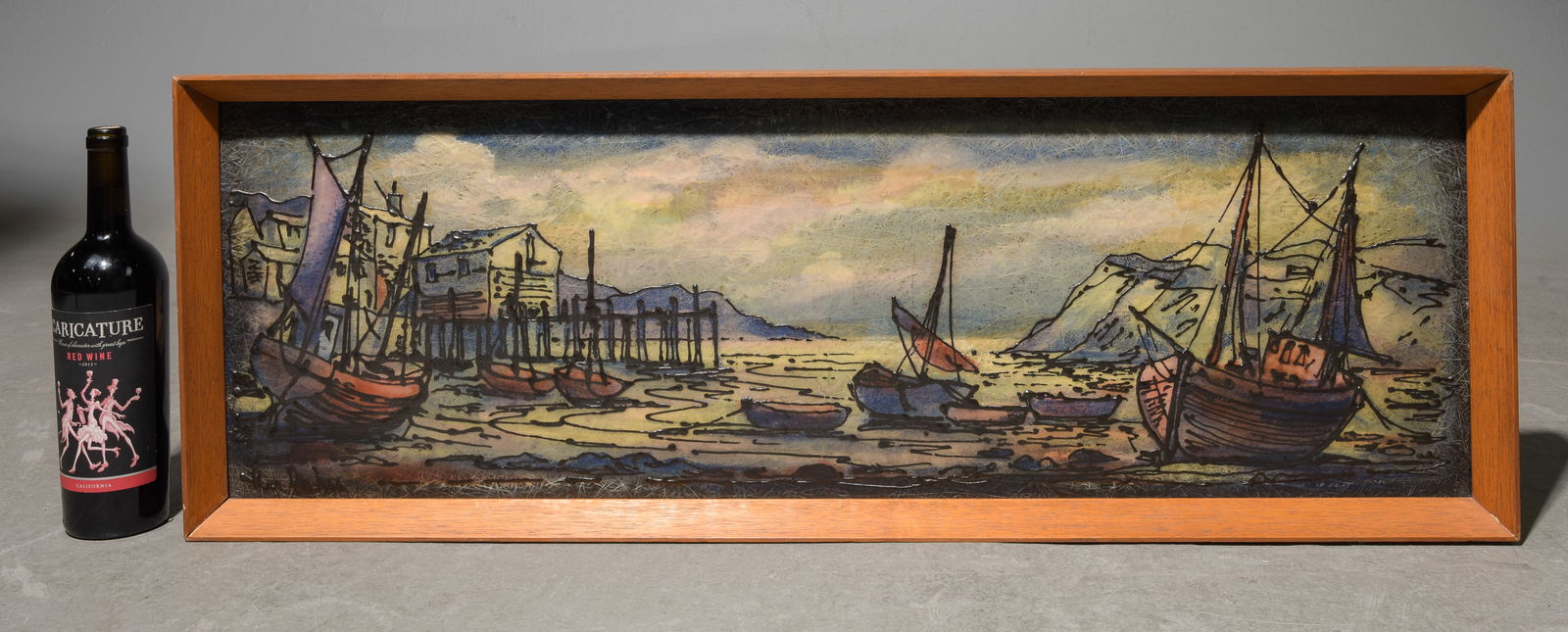 Framed Abstract Serene Harbor Scene Art on Board (1 of 4)