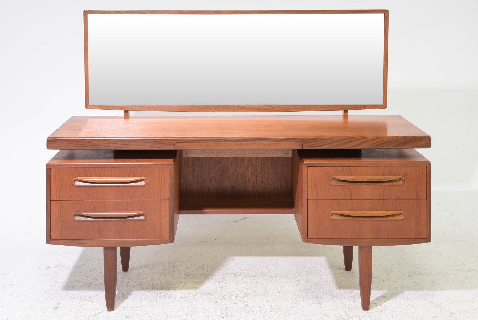 Mid Century G-Plan Fresco Dresser / Desk: This Danish Modern Style dresser / desk is British and made by Mid Century Modern Furniture Maker G Plan ( Gplan ), Part of their Fresco Series. - 47 in tall x 60 x 18, Kneehole is 25 inches