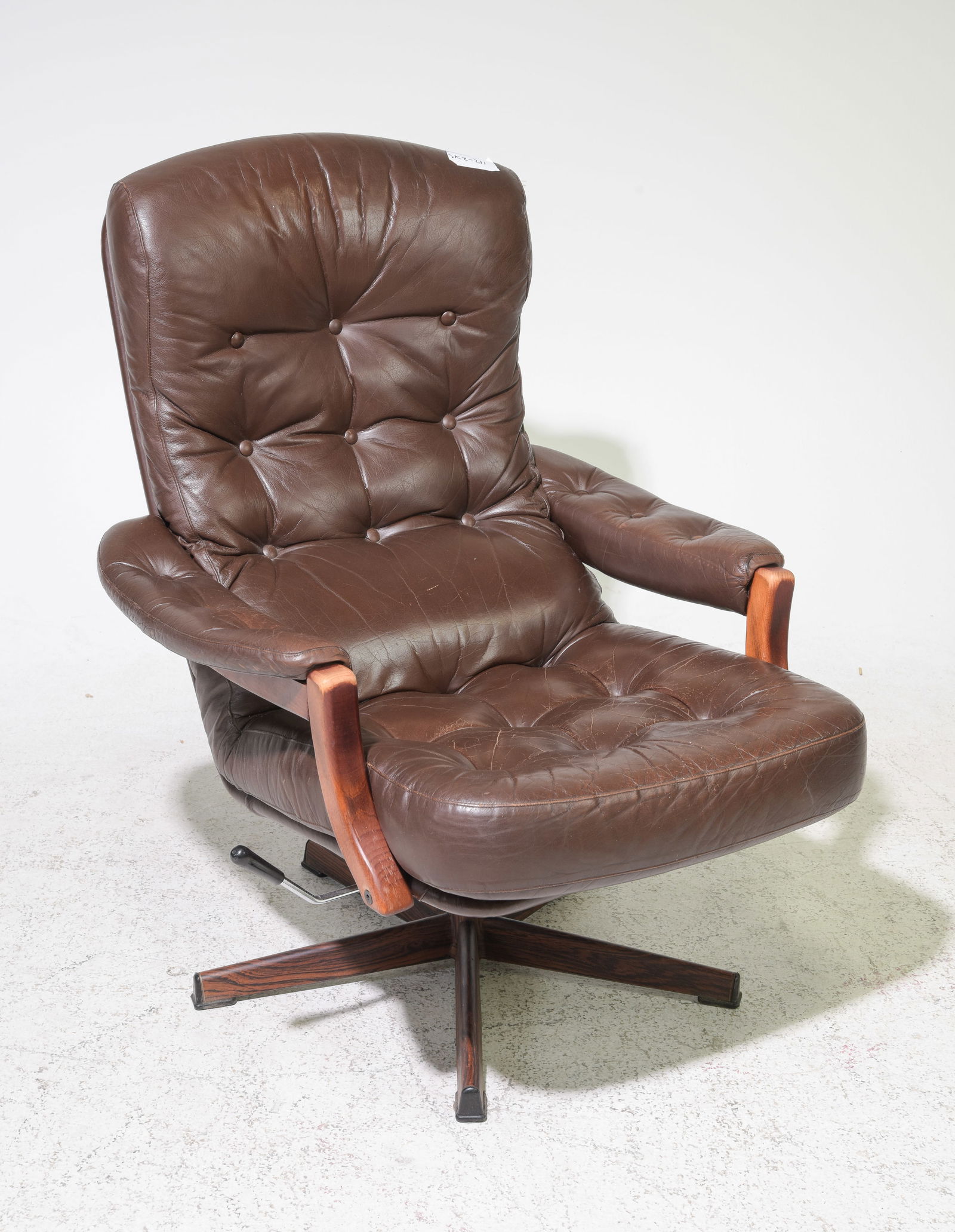 Swedish Mid Century Modern Leather Tufted Arm Chair: Swedish Mid Century Modern Leather Tufted Arm Chair - 38 in tall x 30 x 33, seat height is 16