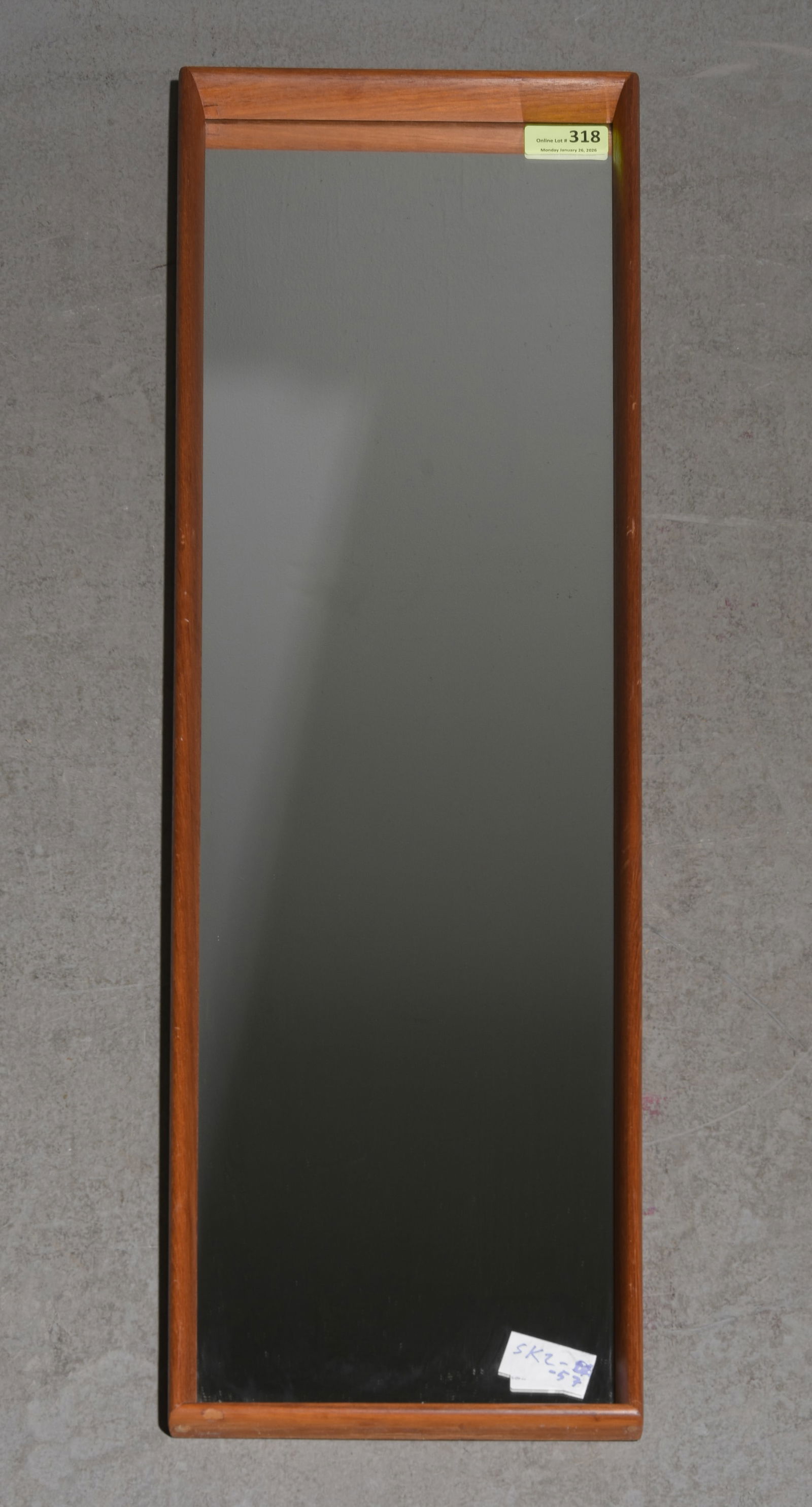 Scandinavian Mid Century Modern Teak Framed Mirror: Scandinavian Mid Century Modern Teak Framed Mirror - 46.5 in tall x 14.5 x 1.5