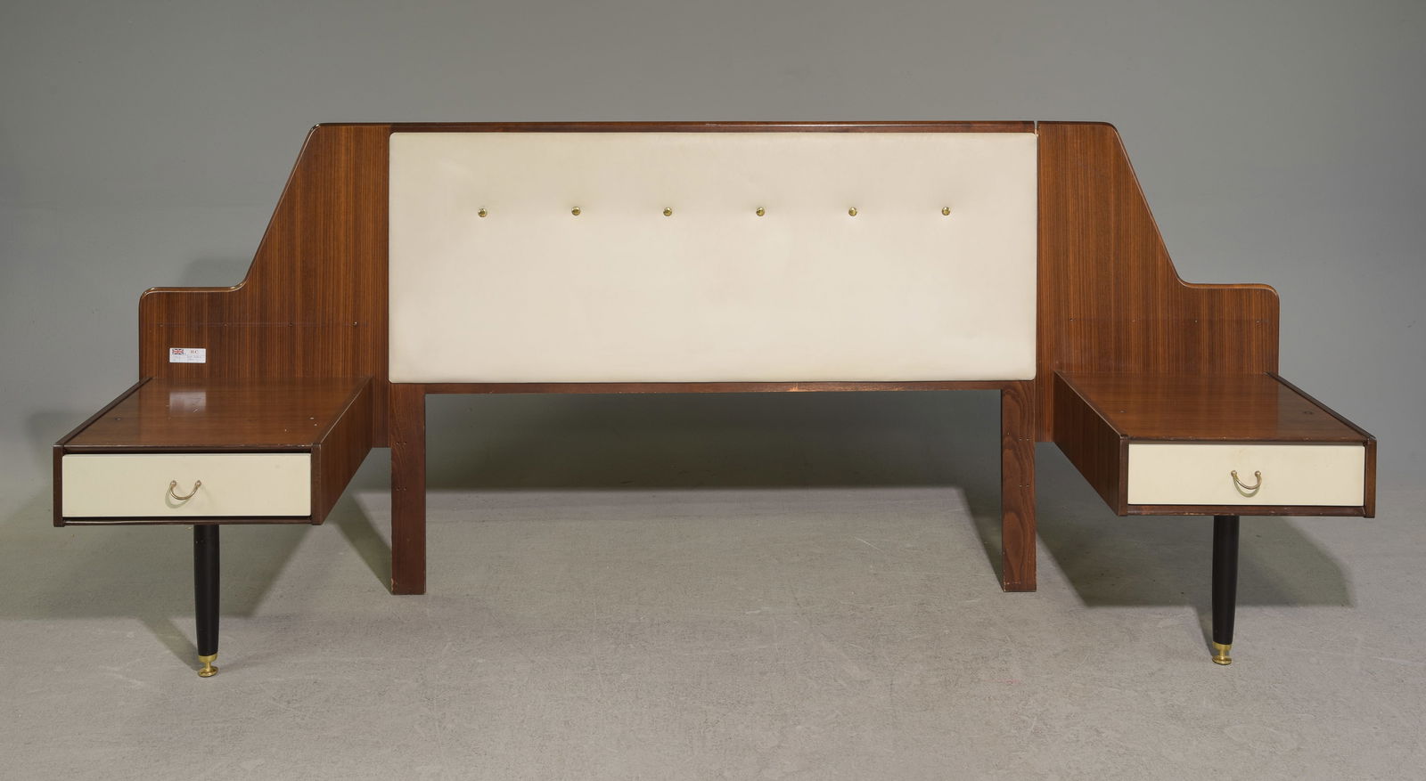 Mid Century Tola Headboard with Nightstands: Danish Modern Style Gplan Tola Headboard with Attached Bedsides - 40 in tall x 96 x 19.5, Space between is 57 inches - This bed is a European Size which can easily be converted to an American size by