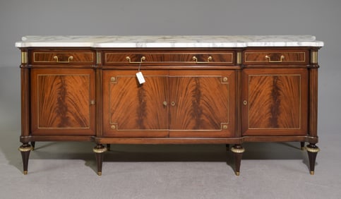 Louis XVI Style White Marble Top Mahogany Sideboard