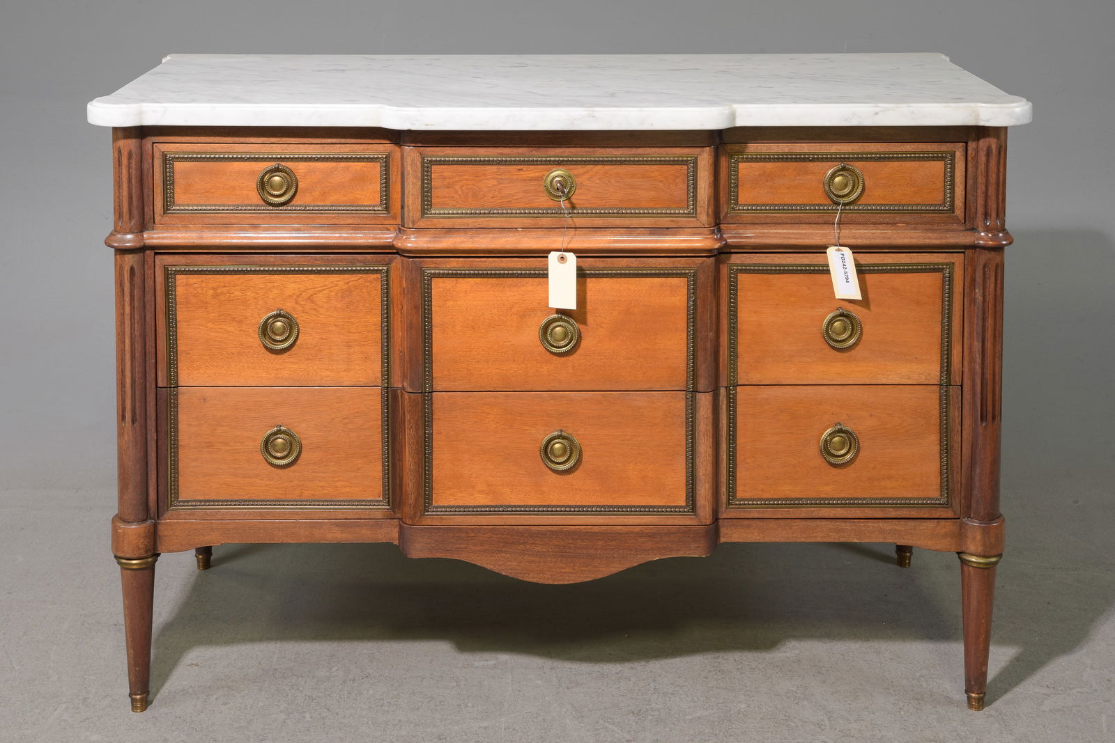 Louis XVI Style White Marble Top 3 Drawer Chest (1 of 5)