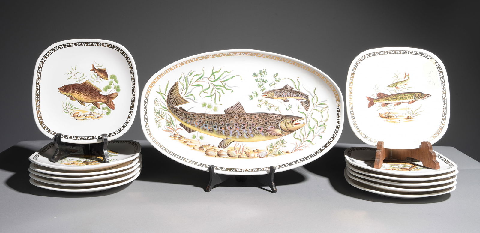 13pc French Fish Plate Set - Platter & 12 Plates (1 of 5)