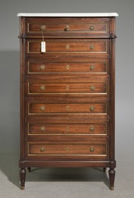 Louis XVI Style White Marble Top Mahogany Semainier