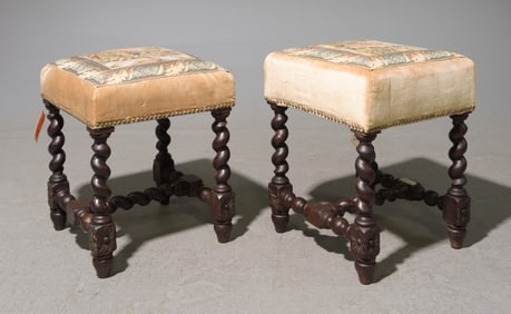 2 Louis XIII Style Barley Twist Upholstered Stools #1