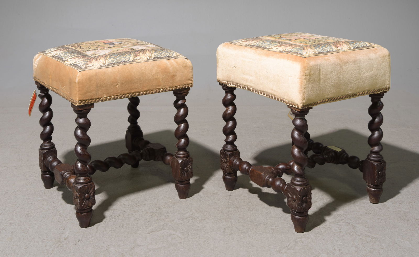 2 Louis XIII Style Barley Twist Upholstered Stools #1 (1 of 4)