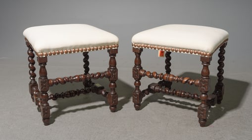 2 Louis XIII Style Barley Twist Upholstered Stools #2