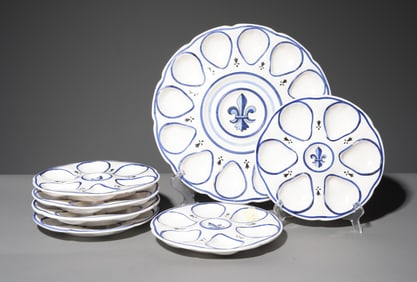 7pc French Oyster Plate Set - Platter & 6 Plates