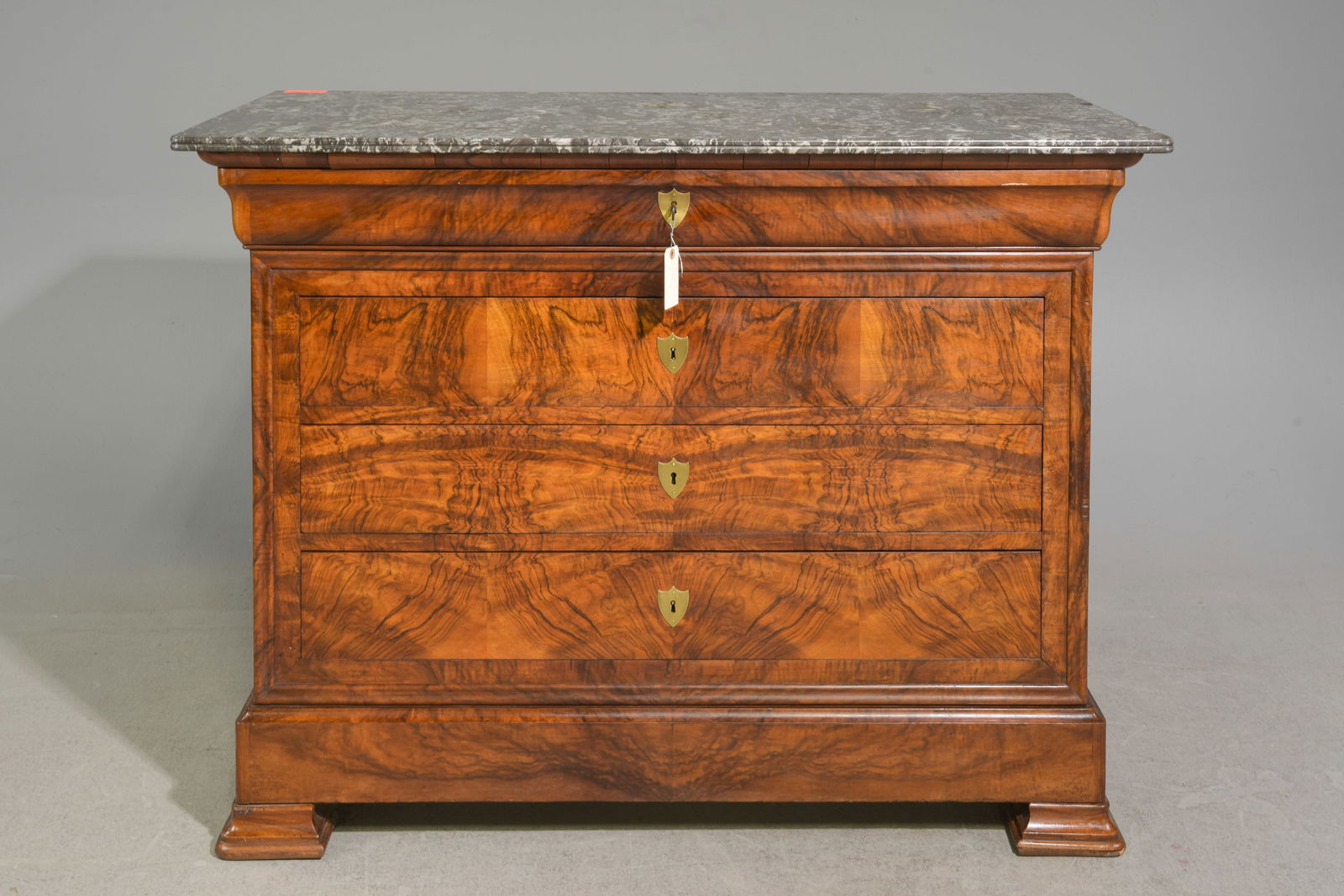 Louis Philippe Style Marble Top Walnut 4 Drawers Chest (1 of 6)