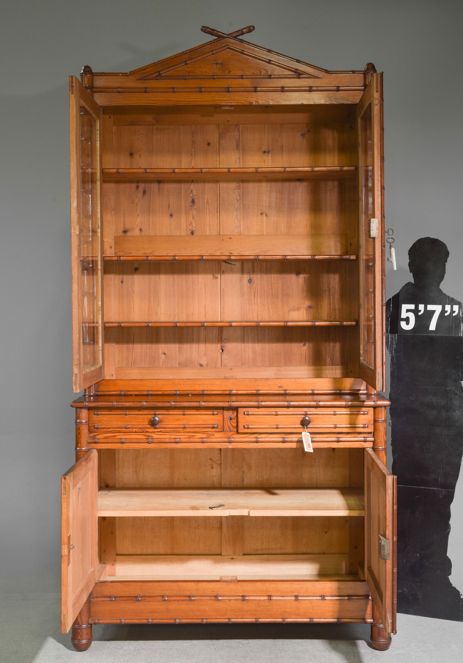 Faux Bamboo Large Step Back Bookcase / Cupboard - 2