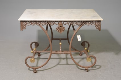 French Style White Marble Top Iron Base Pastry Table