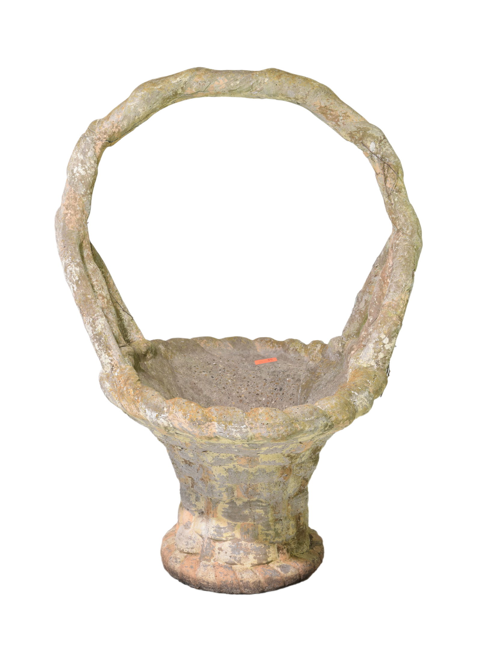 Large Cast Stone / Concrete Basket Planter: Large Cast Stone / Concrete Basket Planter - 51 in tall x 38 x 41