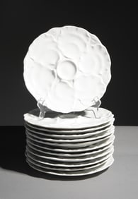 French Set of 12 White Oyster Plates