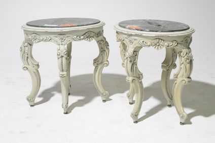 2 Louis XV Style Marble Top Tables / Plant Stands